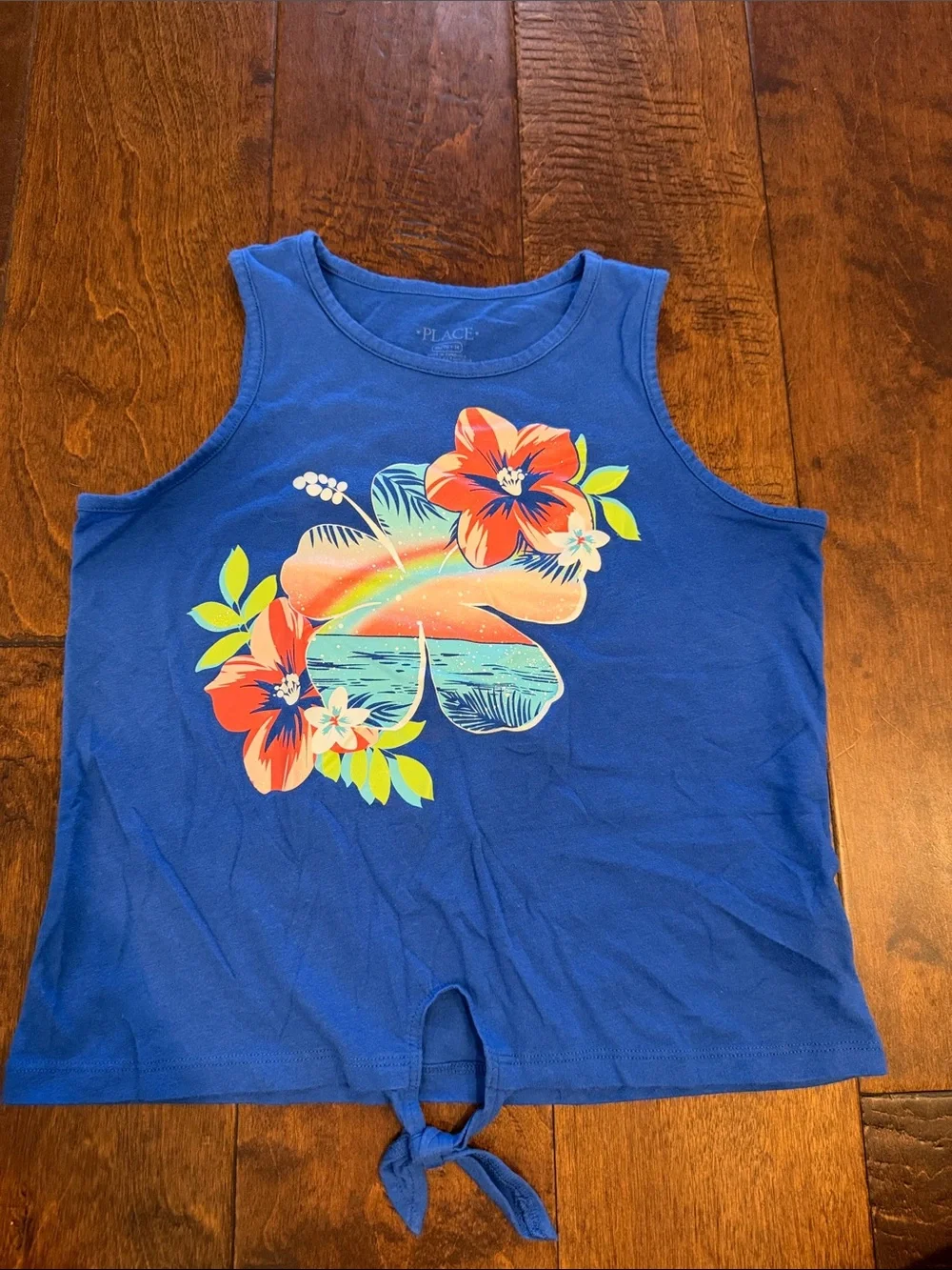 The Children's Place Royal Blue Tropical Floral Tie-Front Tank